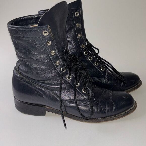 Vintage black leather Justin lace up Roper boots Sz 6.5 L0504 cowgirl - Picture 3 of 7